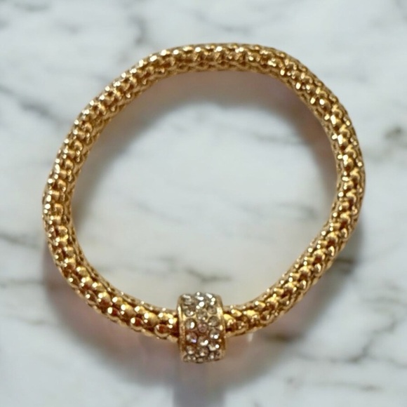 Luxury Mesh Crystal Bracelet Set - 3 Piece Tri-Color Rhinestone Stretch Bangles - Picture 3 of 6